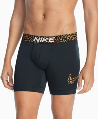 Nike Essential Micro Leopard Print Swoosh Boxer Briefs In Black
