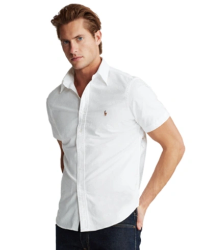 Polo Ralph Lauren Icon Logo Slim Fit Short Sleeve Oxford Shirt In White