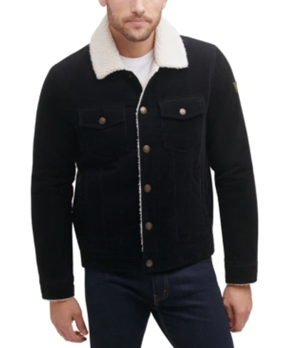 Guess Men's Corduroy Bomber Jacket With Sherpa Collar In Black