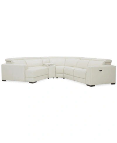 Furniture Jenneth 5-pc. Leather Sofa With 2 Power Motion Recliners And Cuddler, Created For Macy's In Light Grey