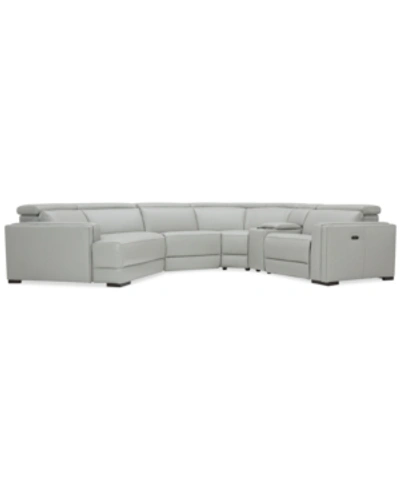 Furniture Jenneth 5-pc. Leather Sofa With 1 Power Motion Recliner And Cuddler, Created For Macy's In Light Grey