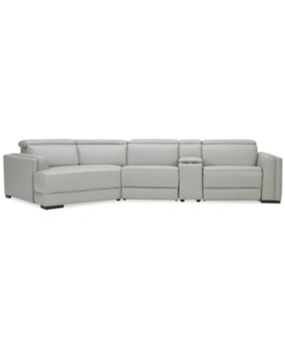 Furniture Jenneth 4pc Leather Cuddler Sectional With 2 Power Recliners, Created For Macy's In Light Grey