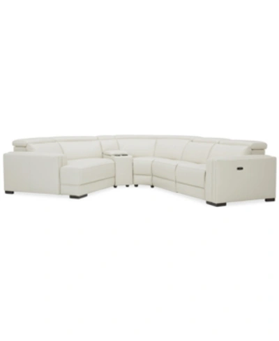 Furniture Jenneth 5-pc. Leather Sofa With 1 Power Motion Recliner And Cuddler, Created For Macy's In Coconut Milk