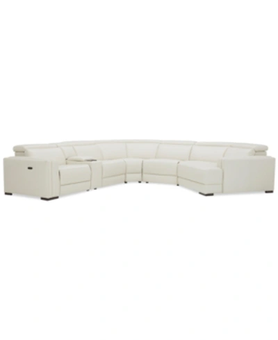 Furniture Jenneth 6-pc. Leather Sofa With 2 Power Motion Recliners And Cuddler, Created For Macy's In Light Grey