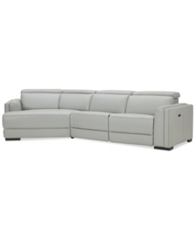 Furniture Jenneth 3-pc. Leather Sofa With 2 Power Motion Recliners And Cuddler, Created For Macy's In Light Grey
