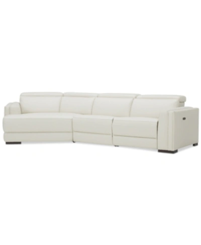 Furniture Jenneth 3-pc. Leather Sofa With 1 Power Motion Recliner And Cuddler, Created For Macy's In Coconut Milk