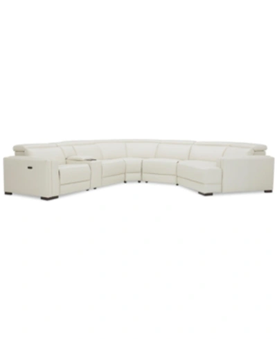 Furniture Jenneth 6-pc. Leather Sofa With 1 Power Motion Recliner And Cuddler, Created For Macy's In Coconut Milk