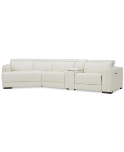 Furniture Jenneth 4pc Leather Cuddler Sectional With 2 Power Recliners, Created For Macy's In Coconut Milk