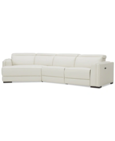 Furniture Jenneth 3-pc. Leather Sofa With 2 Power Motion Recliners And Cuddler, Created For Macy's In Coconut Milk