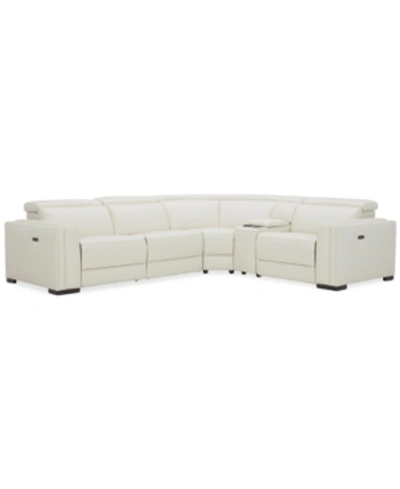 Furniture Jenneth 5-pc. Leather L Sectional With 3 Power Motion Recliners, Created For Macy's In Coconut Milk