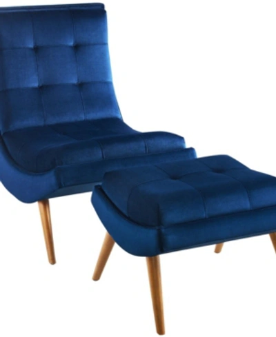 Modway Ramp Upholstered Performance Velvet Lounge Chair And Ottoman Set In Navy