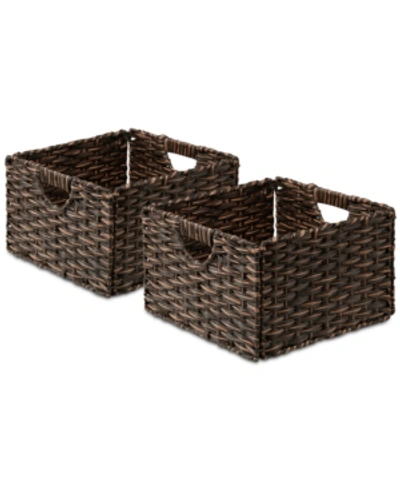 Seville Classics Foldable Handwoven Cube Storage Baskets, Set Of 2 In Mocha Brown