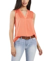 Vince Camuto Petite Sleeveless V-neck Blouse In Bright Coral