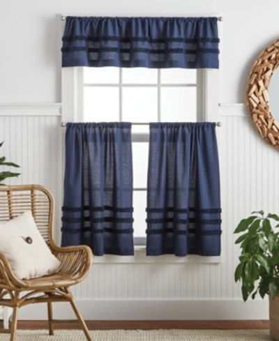 Martha Stewart Collection Water's Edge Backtab Tufted Valance & Tiers Set, Created For Macy's In Navy