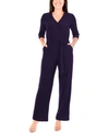 NY COLLECTION PETITE 3/4 SLEEVE BELTED WIDE LEG JUMPSUIT