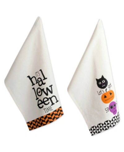 Design Imports Assorted All Hallows Eve Halloween Printed Dishtowel Set In Orange