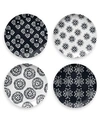 TARHONG BLACK MEDALLION MELAMINE SALAD PLATES, SET OF 4