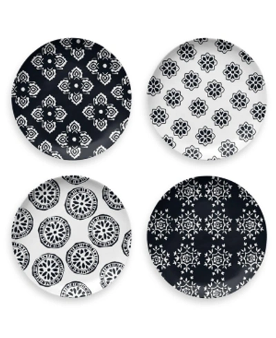 Tarhong Melamine Black Medallion Melamin Assorted Salad Plate ,set Of 4, 8.5"