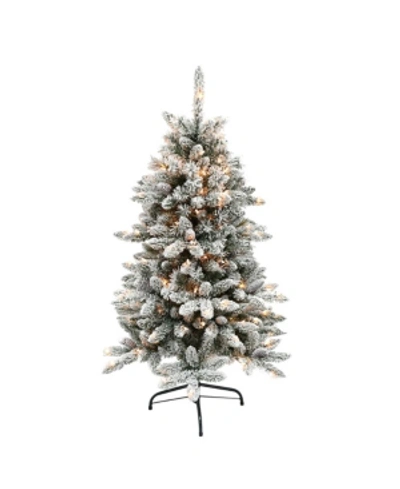 Puleo International 4.5 Ft. Pre-lit Flocked Birmingham Fir Artificial Christmas Tree With 150 Ul-listed Li In Green