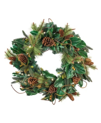 Village Lighting 30" Holiday Wreath With Lights, Magnolia Leaf In Multi