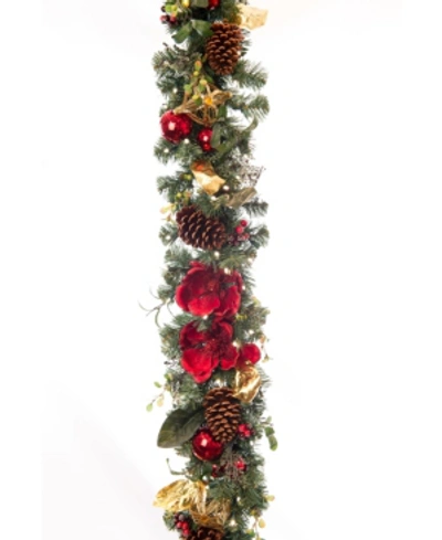 Village Lighting 9' Artificial Christmas Garland With Lights, Red Magnolia In Multi