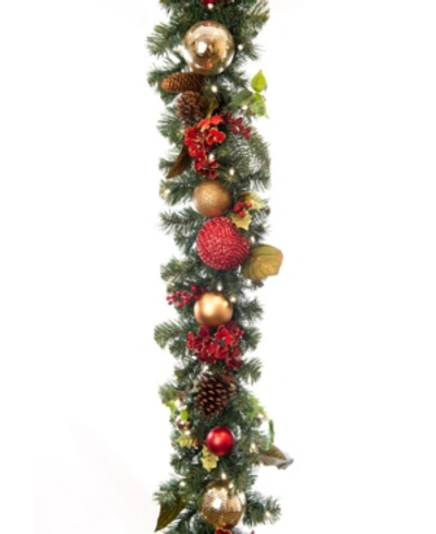 Village Lighting 9' Artificial Christmas Garland With Lights, Scarlet Hydrangea In Multi