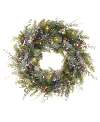 Village Lighting 30" Lighted Christmas Wreath, Rustic White Berry In Multi