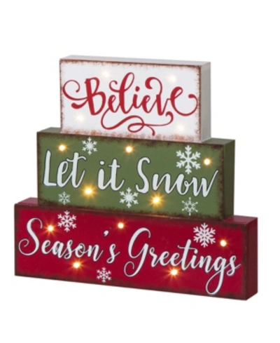 Glitzhome 11.81" Christmas Wooden Led Lighted Block Word Sign 10 Bulbs In Multi