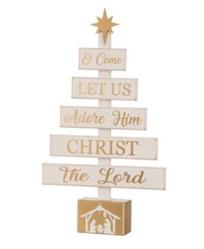 Glitzhome Wooden Nativity Table Tree Decor In White