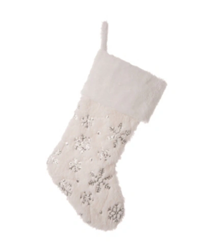 Glitzhome Plush With Snowflake Christmas Stocking In White