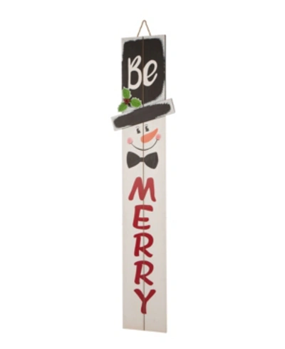 Glitzhome Wooden Snowman Porch Sign - Merry In White