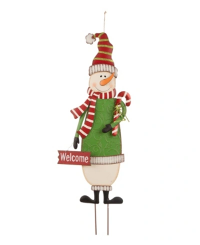 Glitzhome Metal Snowman Yard Stake Or Standing Decor Or Wall Decor Kd, Three Function In Multi