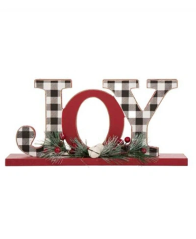 Glitzhome 11.42" L Christmas Wooden Plaid Joy Table Decor In Multi