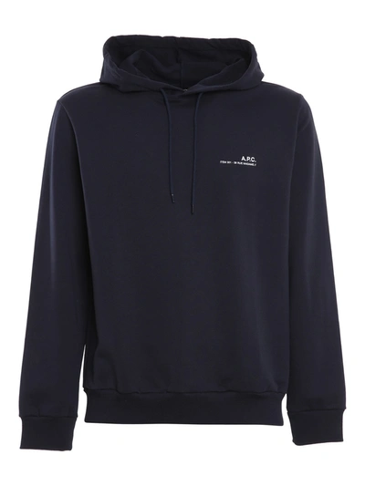 Apc Logo-print Pullover Hoodie In Navy