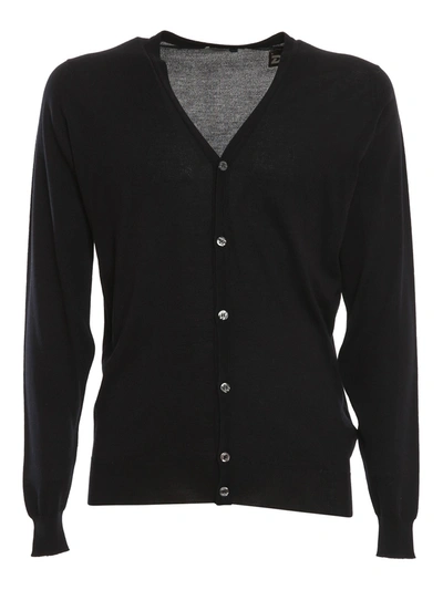 John Smedley Mens Black Petworth V-neck Merino Wool Cardigan In Navy