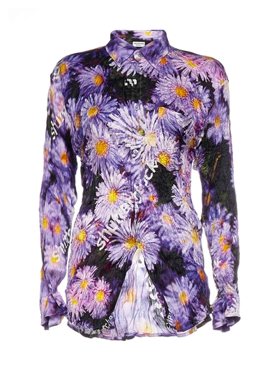 Balenciaga Asters Floral Shutterstock-printed Silk Shirt In Purple
