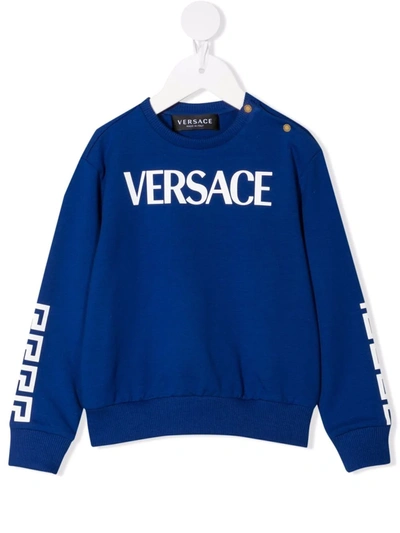 Versace Kids' Logo印花圆领卫衣 In Blue