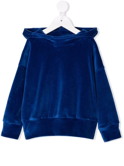 We Are Babies' Velvet-effect Organic-cotton Hoodie In Blue