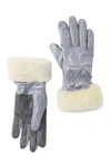 Ugg Genuine Dyed Shearling Trim Tech Gloves In Silver