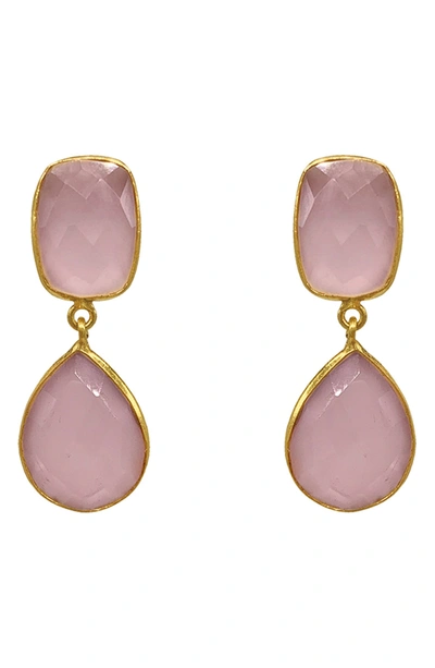 Adornia 14k Yellow Gold Vermeil Two Pink Chalcedony Drop Earrings