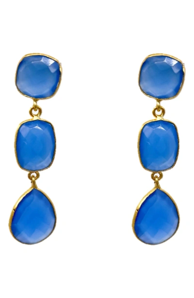 Adornia 14k Yellow Gold Vermeil Three Blue Chalcedony Drop Earrings