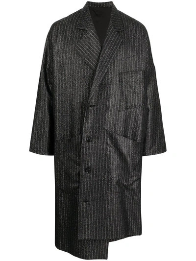 Sulvam Bias Glitter Stripe Over Coat In Black