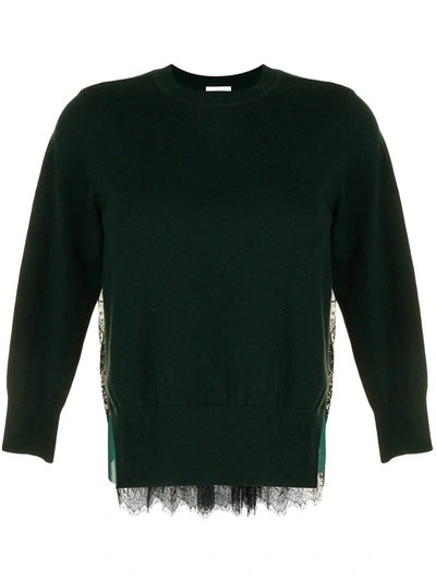 Onefifteen Knitted Lace-panel Top In Green