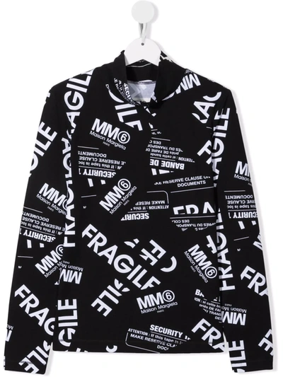 Mm6 Maison Margiela Girls Black Kids Fragile Graphic-print Stretch-cotton Top 10-16 Years 10 Years In White