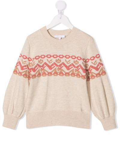 Chloé Kids' Fine-knit Logo Jumper In Neutrals