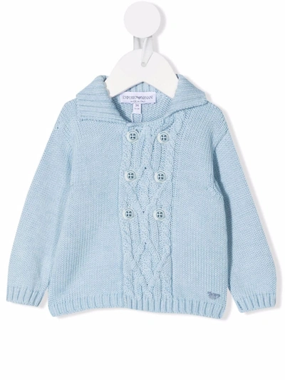 Emporio Armani Babies' Double-breasted Knit Jumper In Blue