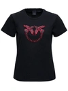 Pinko Cotton T-shirt With Love Birds Embroidery In Black
