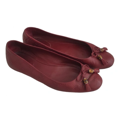 Pre-owned Gucci Leather Ballet Flats In Burgundy