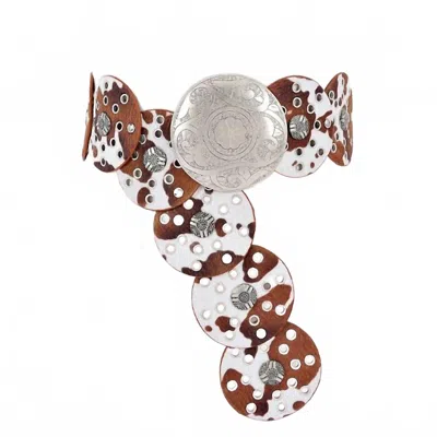 3am By H & D Accessories Women's Cowhide Concho Disc Belt In Brown