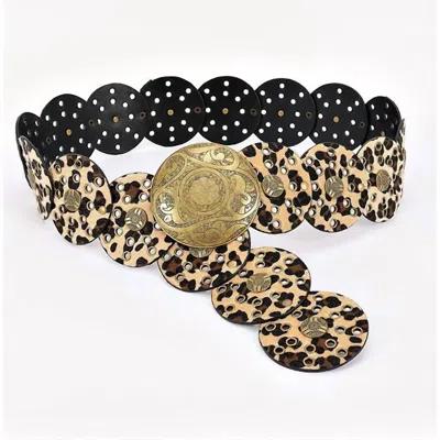 3am By H & D Accessories Women's Faux Fur Disc Concho Belt In Leopard In Multi